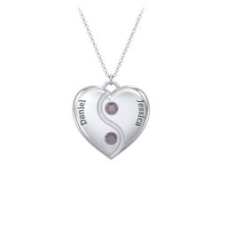 Engraved Yin Yang Heart Pendant with Birthstones