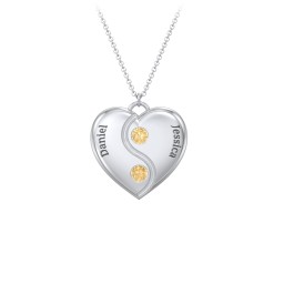 Engraved Yin Yang Heart Pendant with Birthstones