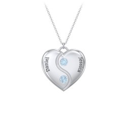 Engraved Yin Yang Heart Pendant with Birthstones