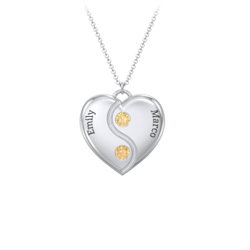 Engraved Yin Yang Heart Pendant with Birthstones