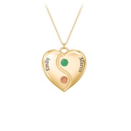 Engraved Yin Yang Heart Pendant with Birthstones in 9K Solid Yellow Gold