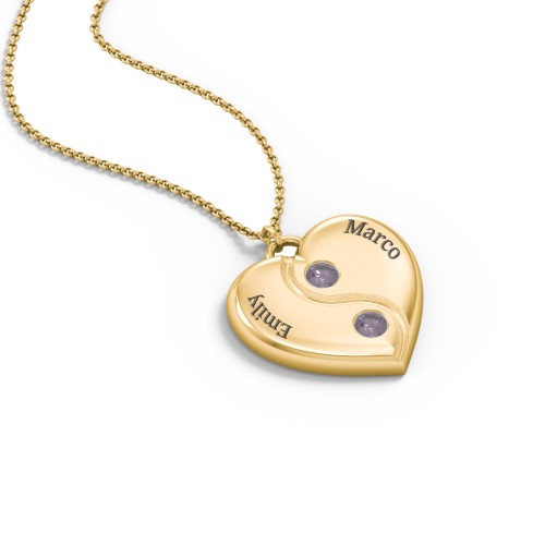 Engraved Yin Yang Heart Pendant with Birthstones – 9kt Yellow Gold with Alexandrite