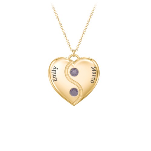Engraved Yin Yang Heart Pendant with Birthstones – 9kt Yellow Gold with Alexandrite