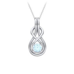 Infinity Love Knot Pendant in 925 Sterling Silver with Aquamarine