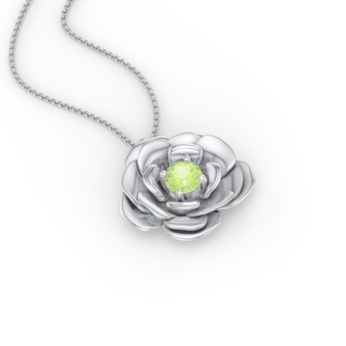 Flourishing Rose Pendant – Sterling Silver with Peridot