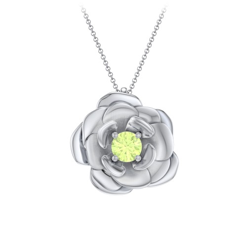 Flourishing Rose Pendant – Sterling Silver with Peridot