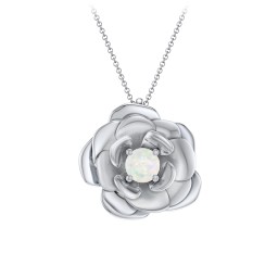 Flourishing Rose Pendant in 925 Sterling Silver with Opal