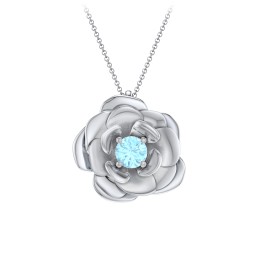 Flourishing Rose Pendant in 925 Sterling Silver with Blue Topaz