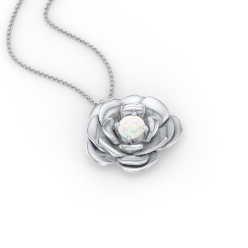 Flourishing Rose Pendant – Sterling Silver with Opal