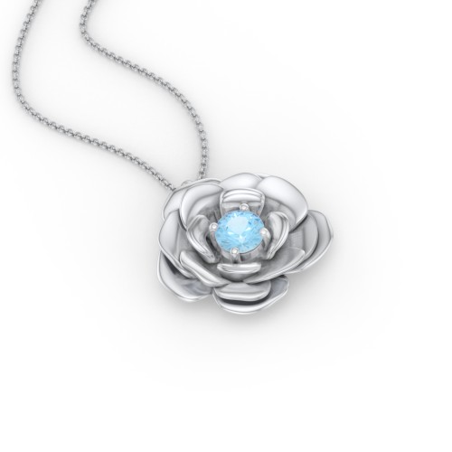 Flourishing Rose Pendant – Sterling Silver with Blue Topaz