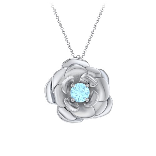 Flourishing Rose Pendant – Sterling Silver with Blue Topaz