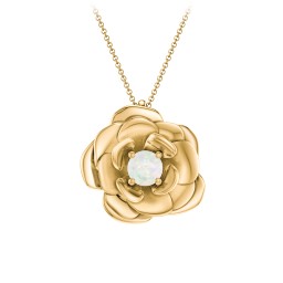 Flourishing Rose Pendant in 9K Solid Yellow Gold with Opal
