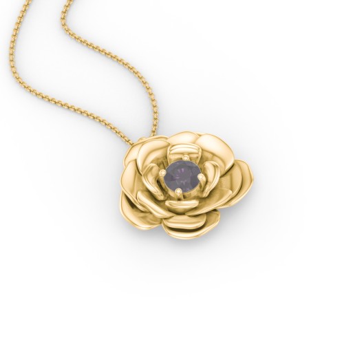 Flourishing Rose Pendant – 9kt Yellow Gold with Alexandrite