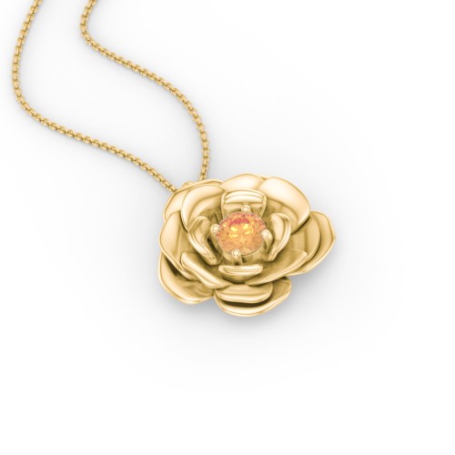 Flourishing Rose Pendant – 9kt Yellow Gold with Citrine