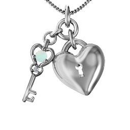 Treasured Heart with Key Pendant in 925 Sterling Silver with Opal