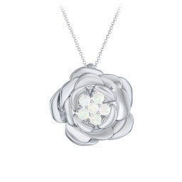 Family Rose Birthstone Pendant in 925 Sterling Silver with Opal
