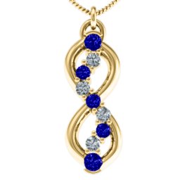 Nine Stone Infinity Pendant in 9K Solid Yellow Gold with Blue Sapphire and Cubic Zirconia
