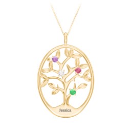 4-15 Stones Oval Family Tree Pendant