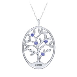 4-15 Stones Oval Family Tree Pendant in 925 Sterling Silver with Blue Sapphire, Citrine, Peridot, Smokey Quartz, Garnet, and Ruby