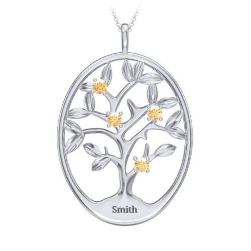 4-15 Stones Oval Family Tree Pendant