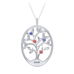 4-15 Stones Oval Family Tree Pendant in 925 Sterling Silver with Blue Sapphire, Garnet, Citrine, Peridot, Smokey Quartz, and Ruby