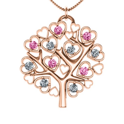 Heart Family Tree Pendant – 9kt Rose Gold with Pink Tourmaline and Cubic Zirconia
