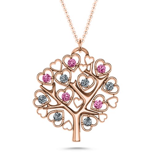 Heart Family Tree Pendant – 9kt Rose Gold with Pink Tourmaline and Cubic Zirconia