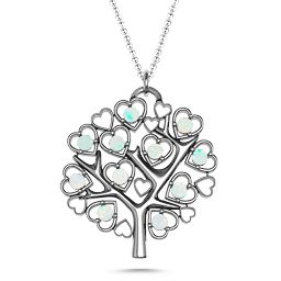 Heart Family Tree Pendant in 925 Sterling Silver with Opal
