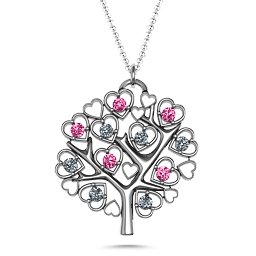Heart Family Tree Pendant in 925 Sterling Silver with Pink Tourmaline and Cubic Zirconia