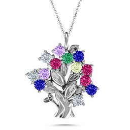 Petite Family Tree Pendant in 925 Sterling Silver with Amethyst, Cubic Zirconia, Ruby, Emerald, Blue Sapphire, and Peridot