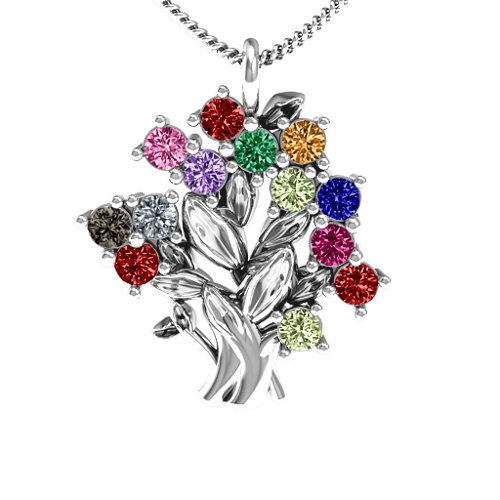 Petite Family Tree Pendant – Sterling Silver with Garnet, Pink Tourmaline, Amethyst, Emerald, Citrine, Peridot, Blue Sapphire, Smokey Quartz, Cubic Zirconia, and Ruby