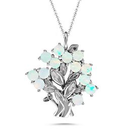 Petite Family Tree Pendant in 925 Sterling Silver with Opal and Blue Sapphire