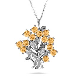 Petite Family Tree Pendant in 925 Sterling Silver with Citrine and Blue Sapphire