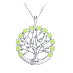 Circle of Life Family Tree Pendant in 925 Sterling Silver with Peridot