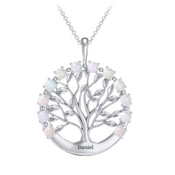 Circle of Life Family Tree Pendant in 925 Sterling Silver with Opal