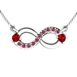 Double Stone Horizontal Infinity Pendant with Accents in 925 Sterling Silver with Garnet, Red Premium Zirconia, Emerald, Citrine, Peridot, Blue Sapphire, Smokey Quartz, Cubic Zirconia, and Ruby
