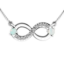 Double Stone Horizontal Infinity Pendant with Accents in 925 Sterling Silver with Opal, White Premium Zirconia, Emerald, Citrine, Peridot, Blue Sapphire, Smokey Quartz, Cubic Zirconia, Garnet, and Ruby