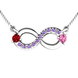 Double Stone Horizontal Infinity Pendant with Accents in 925 Sterling Silver with Garnet, Pink Tourmaline, Amethyst, Emerald, Citrine, Peridot, Blue Sapphire, Smokey Quartz, Cubic Zirconia, and Ruby