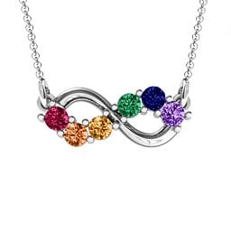Horizontal Infinity Pendant with 6 Stones in 925 Sterling Silver with Ruby, Orange Sapphire, Citrine, Emerald, Blue Sapphire, Amethyst, Smokey Quartz, Cubic Zirconia, Garnet, and Peridot