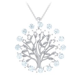 Halo Family Tree Pendant in 925 Sterling Silver with Aquamarine