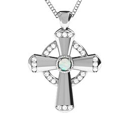 Celtic Cross Pendant in 925 Sterling Silver with Opal and White Premium Zirconia