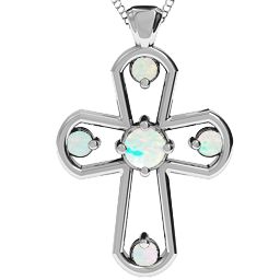 Flared Cross Pendant in 925 Sterling Silver with Opal