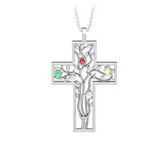 3 - 10 Stone Family Tree Cross Pendant