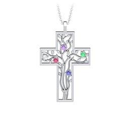 3 - 10 Stone Family Tree Cross Pendant