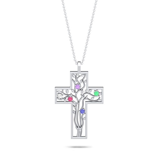 3 - 10 Stone Family Tree Cross Pendant