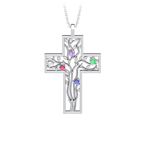3 - 10 Stone Family Tree Cross Pendant