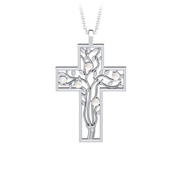 3 - 10 Stone Family Tree Cross Pendant in 925 Sterling Silver with Opal, Amethyst, Aquamarine, Emerald, S04CZIR, and Fancy Brown Premium Zirconia