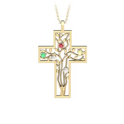 3 - 10 Stone Family Tree Cross Pendant in 9K Solid Yellow Gold with Garnet, Emerald, Opal, Citrine, Amethyst, Aquamarine, S04CZIR, and Fancy Brown Premium Zirconia