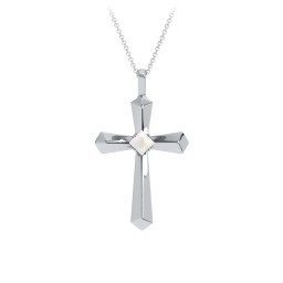 Flared Cross Pendant with Princess Stone in 925 Sterling Silver with Opal