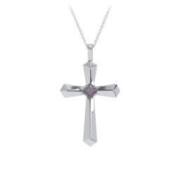 Flared Cross Pendant with Princess Stone in 925 Sterling Silver with Alexandrite